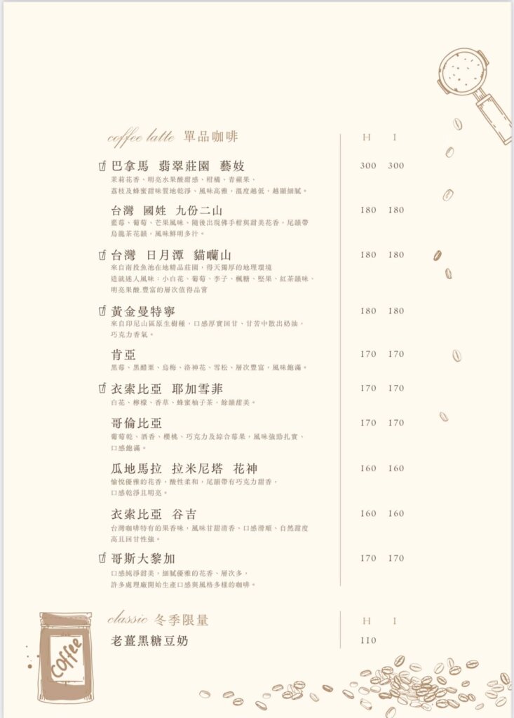 feeling 18 coffee菜單