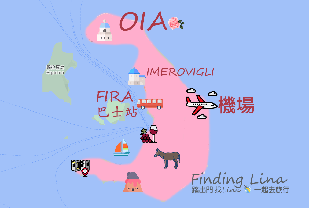 聖托里尼住宿地圖